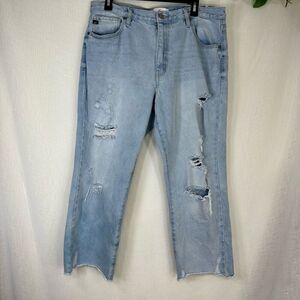 Kancan Sierra High Rise Straight Leg Distressed Jeans Women 15/31 Lightwash Blue